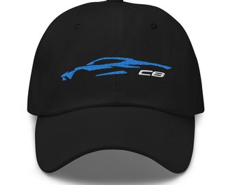 Corvette C8 Hat Outline Silhouette Rapid Blue | C8 Logo Car Enthusiast Gift | Corvette Z51 Mid Engine Sports Car Accessory