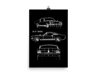 1965 Mustang Shelby GT350 Collector Car Gift Sketch Art Poster