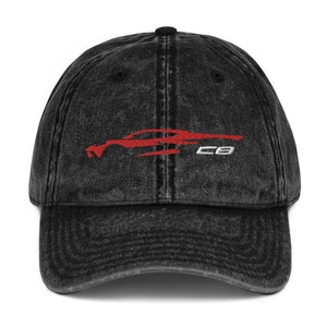 Corvette C8 Outline Silhouette Torch Red Vette Owner Vintage Cotton Twill Cap Dad Hat  - Gift Idea