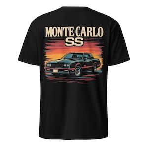 1986年式シボレー・モンテカルロSS Tシャツ カーアートグラフィックTシャツ クラシックカー愛好家へのギフト