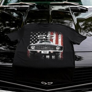 1969 Chevy Camaro SS Muscle Car Patriotic American Flag Short-Sleeve  T-Shirt