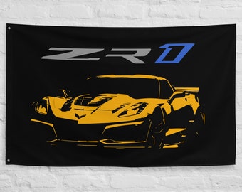 C7 Corvette ZR1 jaune Art personnalisé 7e génération Vette Drivers Art mural garage bureau homme des cavernes drapeau bannière 34,5 x 56 po. - Cadeau