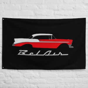 1956 Chevy Bel Air Rot Antikes Auto Sammler Cars 56 Belair Garage Office Man Cave Banner Flagge 34.5 &quot;x 56&quot; - Geschenk