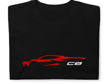 2022 2023 Corvette C8 Red Outline Silhouette T-Shirt | Mid Engine Vette Gift | C8 Enthusiast Graphic Tee | 8th Gen Chevy Corvette Top