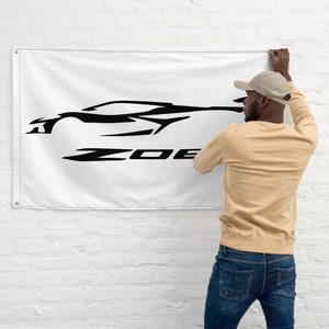 2024 Corvette Z06 C8 Vette Black Silhouette Garage Office Man Cave Banner Flag 34.5" x 56" - Gift