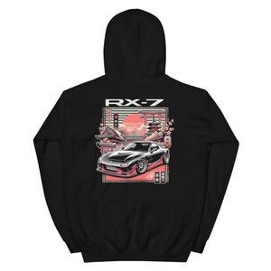 Black RX7 hoodie for JDM Fans Japanese Tuner Car Drift Street Race Culture Graphic Pullover