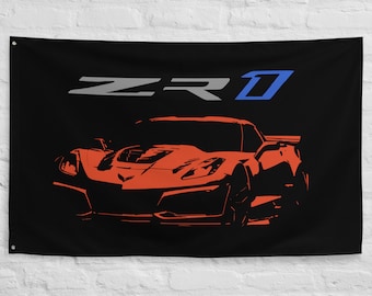 C7 Corvette ZR1 Sebring orange art personnalisé 7e génération Vette pilotes art mural garage bureau homme des cavernes drapeau bannière 34,5 x 56 pouces - cadeau