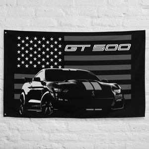 Mustang GT500 Banner: American Flag Garage Decor (34.5&quot; x 56&quot;)