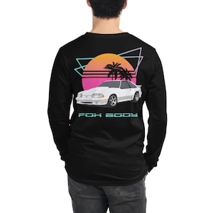 Camiseta retrowave estética Foxbody Mustang 80&#39;s carro unissex de manga comprida