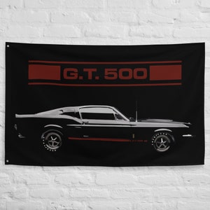 Shelby GT500 Flag, Classic Car Garage Office Man Cave Banner Flag 34.5&quot; x 56&quot; | Mustang Enthusiast Gift | Vintage Mustang Garage Decor