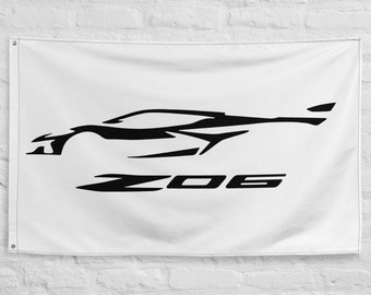 Drapeau bannière 2024 Corvette Z06 C8 Vette Silhouette noire garage bureau homme des cavernes 34,5 x 56 po. - Cadeau