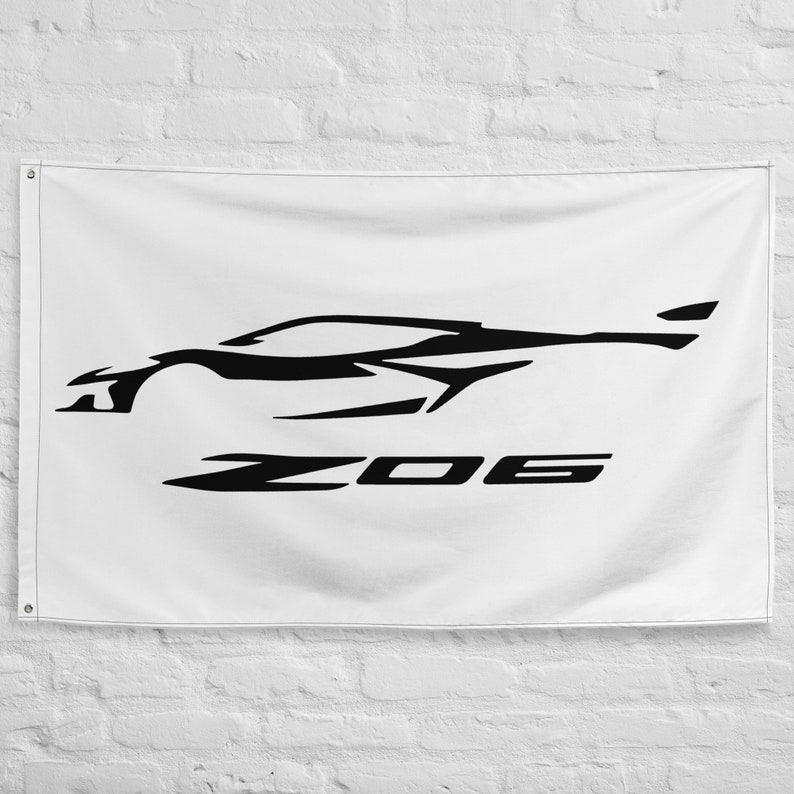 2024 Corvette Z06 C8 Vette Black Silhouette Garage Office Man Cave Banner Flag 34.5" x 56" - Gift