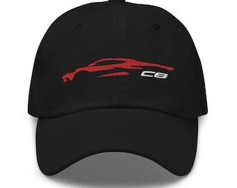 Red Corvette Hat C8 Outline Silhouette | 2023 Mid Engine C8 Cap | Car Enthusiast Dad Hat | Chevy Corvette Gift for Fans