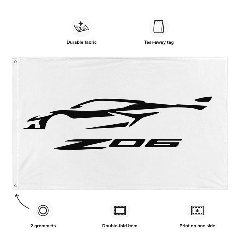 2024 Corvette Z06 C8 Vette Black Silhouette Garage Office Man Cave Banner Flag 34.5" x 56" - Gift