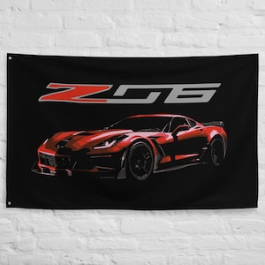 2014 - 2019 C7 Corvette Z06 Rouge Personnalisé Amoureux de la vitesse Propriétaires Vette Conducteurs Garage Bureau Drapeau bannière homme des cavernes 34,5 x 56 po. - Cadeau