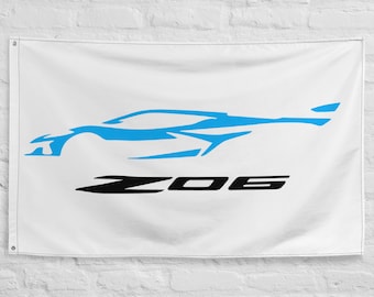 2024 Corvette Z06 C8 Vette Rapid Blue Silhouette Garage Office Man Cave Banner Bandera 34.5" x 56" - Regalo