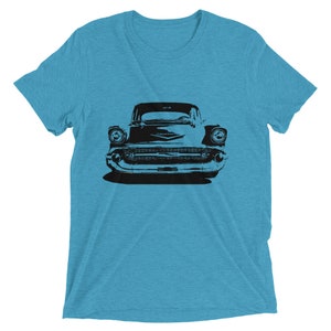 57 Chevy Bel Air Front Grille Antique Car Vintage Style Tri-blend Short sleeve t-shirt