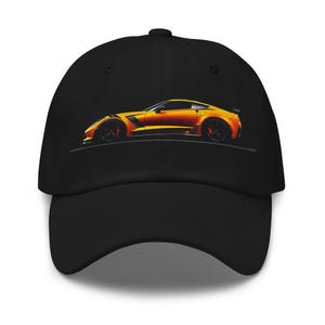 C7 Corvette ZR1 Orange Sports Car Dad Hat with Vibrant Graphic | Adjustable Baseball Cap for Car Enthusiasts
