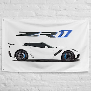 White Corvette ZR1 2019 C7 Vette Owner Custom Gift Garage Office Man Cave Banner Flag 34.5&quot; x 56&quot;  - Gift