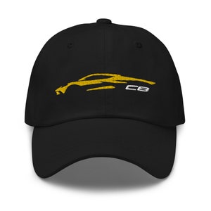 Cappello da papà per conducente Corvette C8 Outline Silhouette Accelerate Yellow 2023, modello 8th Gen Vette.