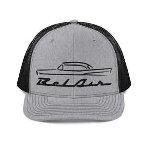 Cappellino da camionista con chiusura a scatto e retro in rete ricamato, modello Chevy Belair del 1957, modello Bel Air Outline, auto d&#39;epoca da collezione.