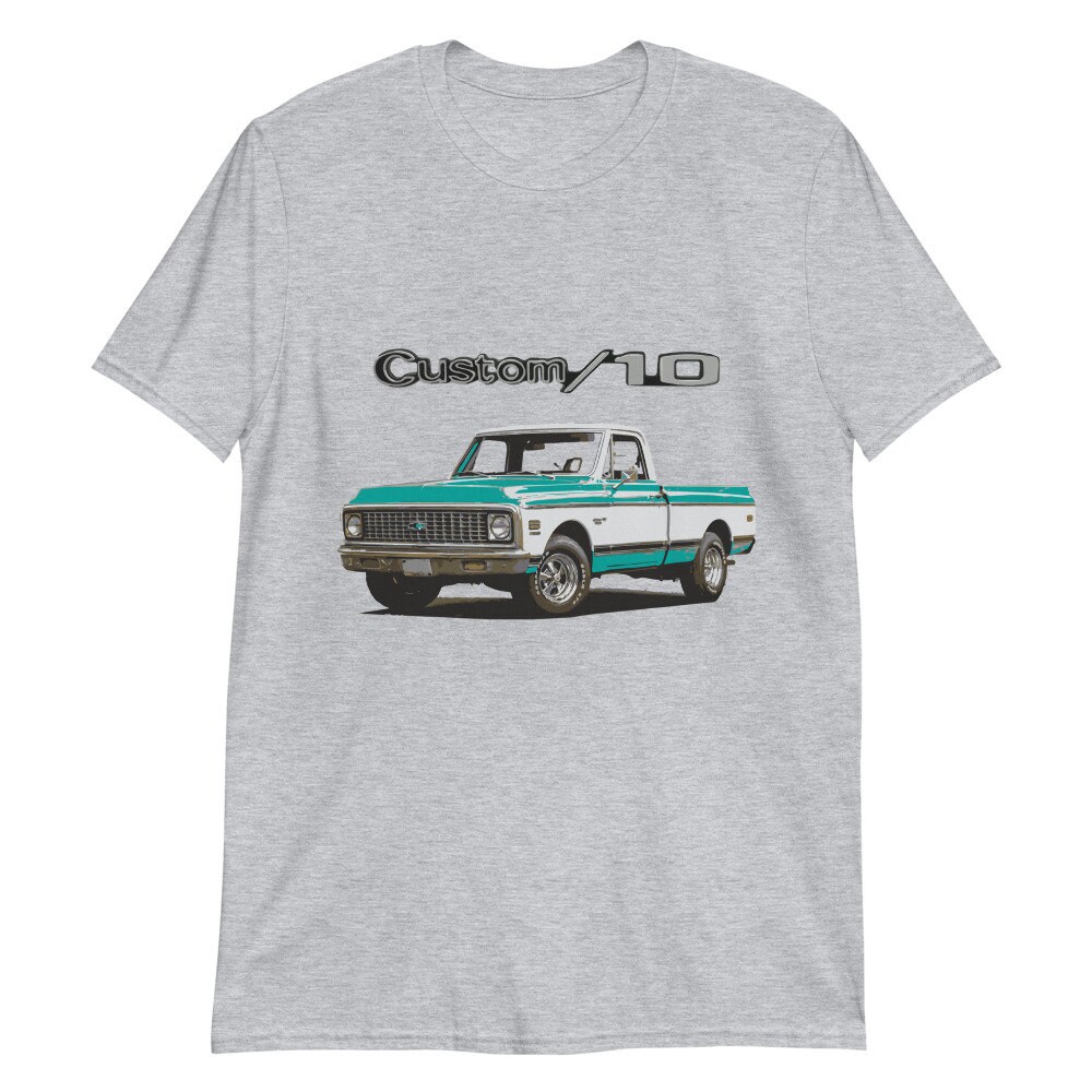 1972 Chevy C20 Custom 20 Vintage Pickup Truck T-Shirt - Black Short Sleeve Tee For Car Lovers - View #5