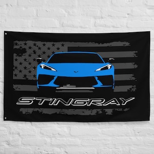 Rapid Blue Corvette C8 Stingray 8th Gen Vette Driver Custom Art Garage Office Man Cave Banner Flag 34.5&quot; x 56&quot;  - Gift