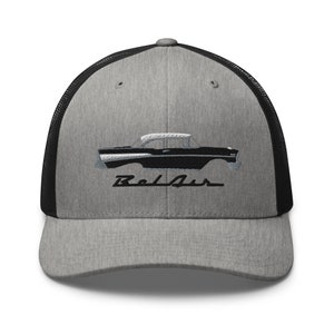 Cappellino snapback da camionista con grafica Chevrolet Bel Air del 1957, nero onice antico, modello 57 Chevrolet Classic Car