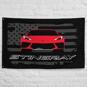 Red Corvette C8 Stingray 8th Gen Vette Driver Custom Art Garage Office Man Cave Banner Flag 34.5&quot; x 56&quot;  - Gift