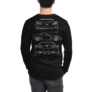 2007 Corvette Z06 Owner Gift Outline Art Long Sleeve Tee, C6 Shirt, Car Lover Gift, Corvette Enthusiast, Sports Car Graphic Tee