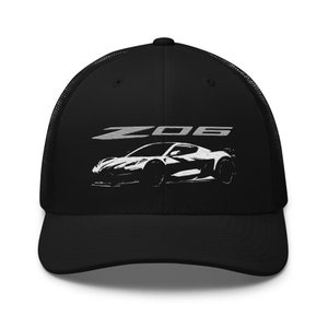 Corvette Z06 C8 Trucker Cap: Arctic White Silhouette Vette