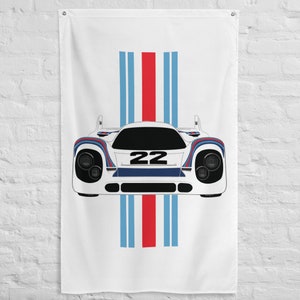 Bandera de coche de carreras retro 917 con rayas de carreras vintage, ideal para garajes, oficinas y cuevas de hombres, 87,5 x 142 cm - Regalo