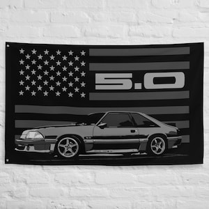Mustang GT 5.0 Foxbody Flag: American Icon Garage Decor (34.5&quot; x 56&quot;)