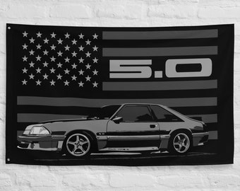 Mustang GT 5.0 Foxbody Fox Body American Icon Stang Driver Wall Art Garage Office Man Cave Banner Flag 34.5&quot; x 56&quot;  - Gift