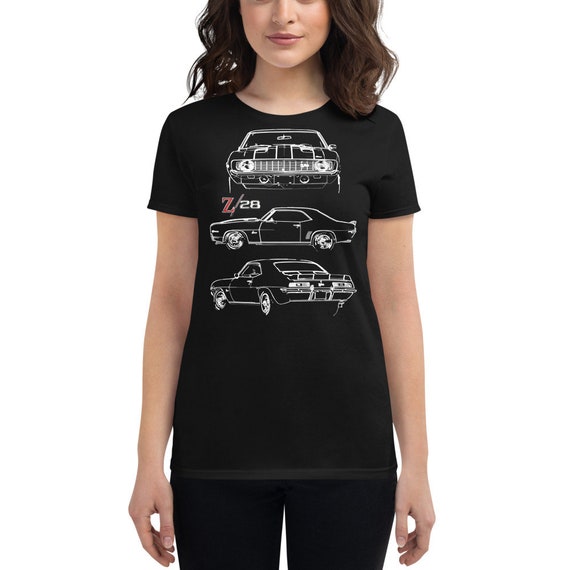 1969 Camaro Z28 302 Muscle Car Collector Outline Art Gift Women's