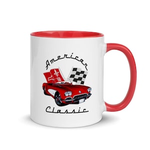 American Classic Red Corvette C1 Antique Car Mug with Color Inside