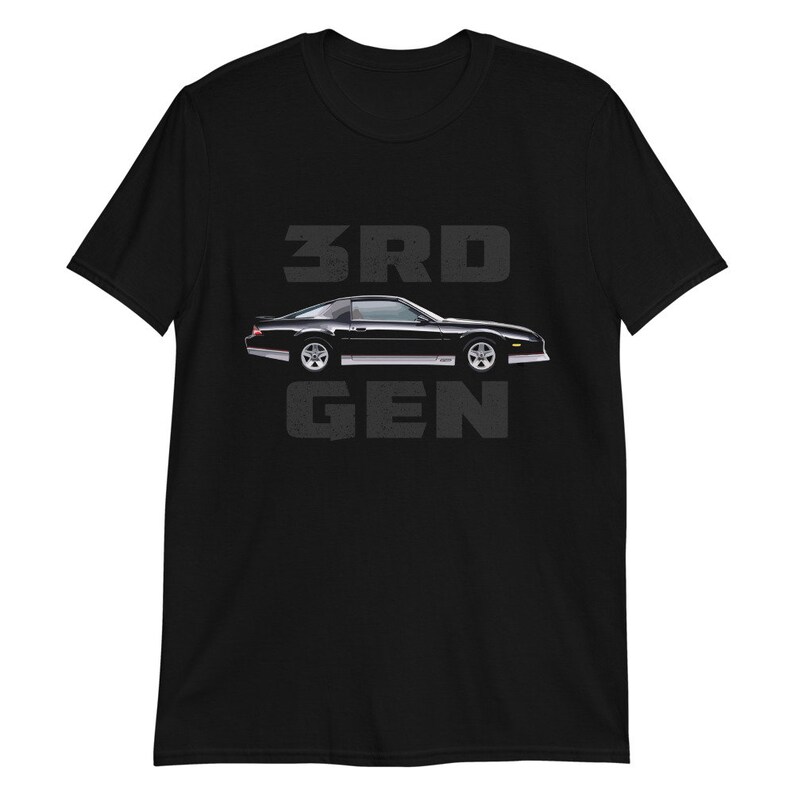 Classic 80s Chevy Camaro 3rd Gen Muscle Car T-Shirt - Unisex Black Graphic Tee - View #2