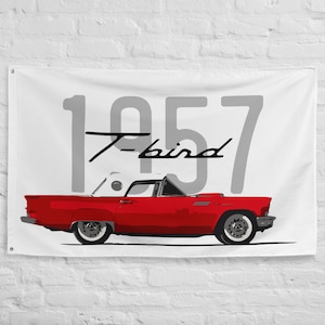 1957 Thunderbird Flame Red T-Bird Hardtop Antique Classic Car Garage Office Man Cave Banner Flag 34.5&quot; x 56&quot;  - Gift