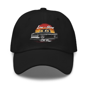 1964 Low and Slow C10 Flow Dad Hat – Classic Slammed Truck Sunset Design Lowrider Cap