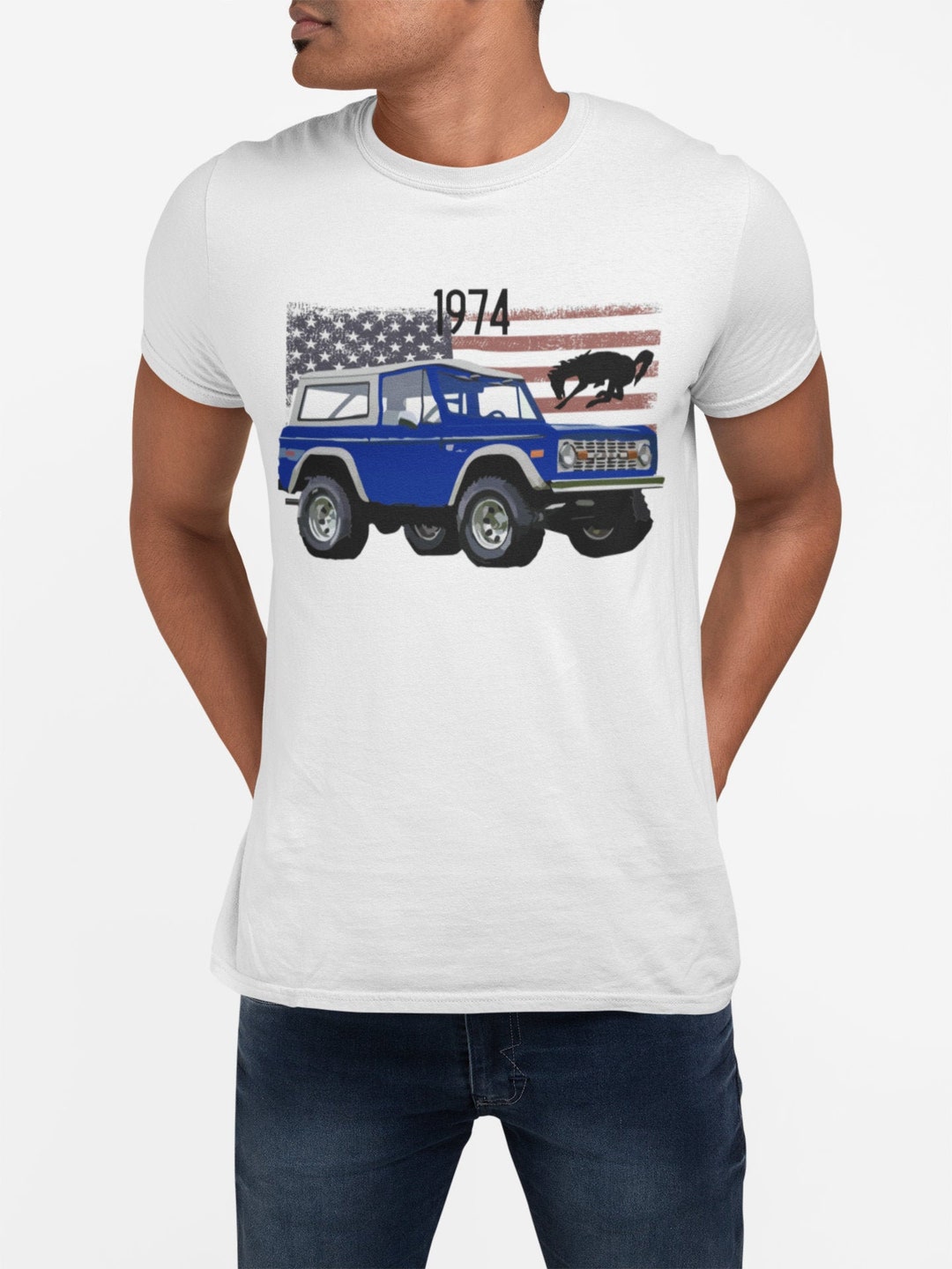 1974 Orange Bronco Classic Car T-Shirt – Unisex Tee With Vintage Muscle Car Design - View #10