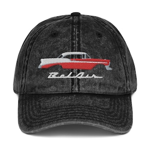 Auto d&#39;epoca Chevrolet Bel Air rossa del 1956, auto da collezione, berretto in twill di cotone vintage Belair del 1956, cappello da papà - Idea regalo