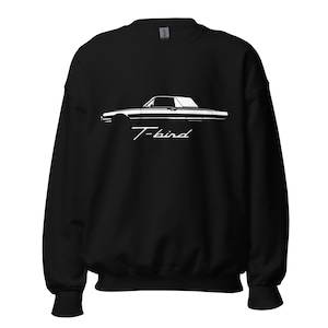 1964 Thunderbird Silhouette Sweatshirt, Classic Car Hoodie, Black T Bird Antique Ford Pullover, Retro T-Bird Gift for Car Enthusiasts
