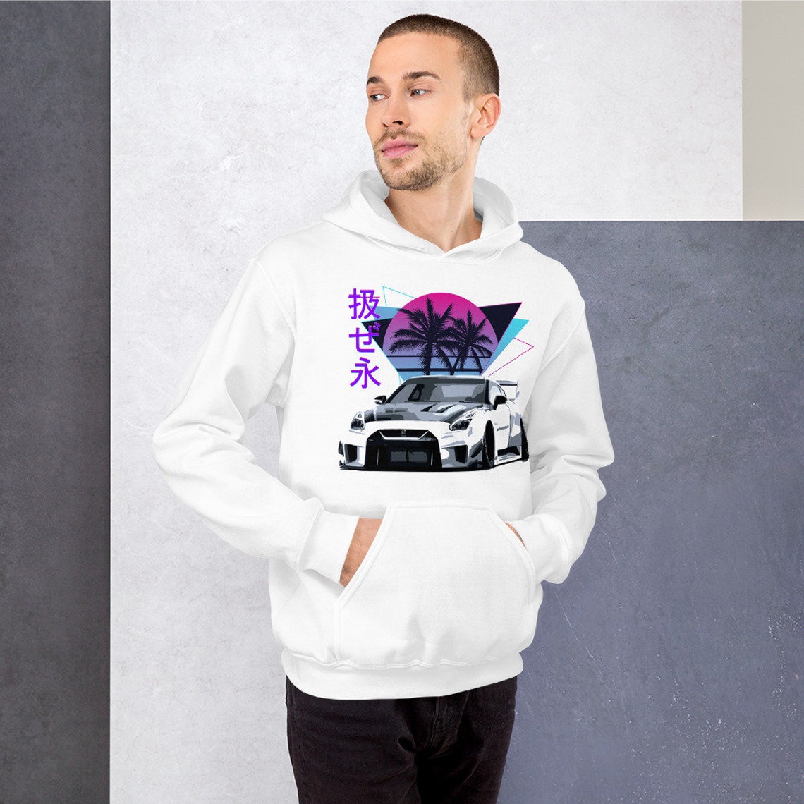 Sweat à Capuche Vaporwave Japan JDM - Design Voiture Drift - 80% Coton - Coupe Classique