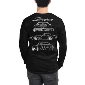 1970 Corvette C3 Stingray LT-1 Custom Outline Art Collector Car Long Sleeve Tee