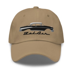 Cappello da papà con grafica di auto d&#39;epoca Chevrolet Bel Air del 1957, colore nero onice antico, modello 57 Chevy