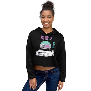 Skyline GT-R R34 JDM Tuner Car Drift Street Racing GTR  women&#39;s Crop Hoodie