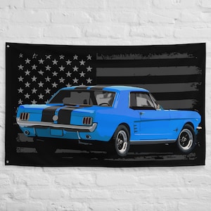 1966 Ford Mustang Stang Classic Car Custom Garage Office Man Cave Banner Flag 34.5&quot; x 56&quot;  - Gift