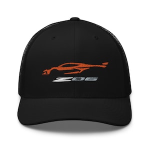 2023 Corvette Z06 C8 Amplify Orange Vette Silhouette Custom Trucker Cap Snapback Hat