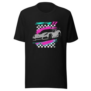 2019 Corvette C7 ZR1 Retro Style 80er Jahre Miami Beach Ästhetik Custom Car Club T-Shirt