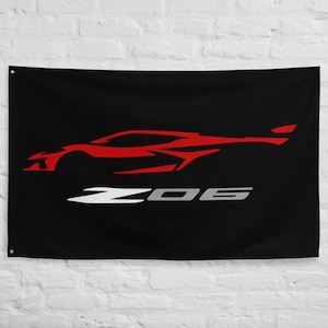2023 Corvette Z06 C8 Torch Red Vette Silhouette Custom Garage Office Man Cave Banner Flag 34.5&quot; x 56&quot;  - Gift